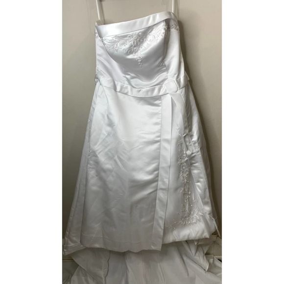 Wedding A Line Beaded Gown Long Train Dress White - Picture 12 of 14